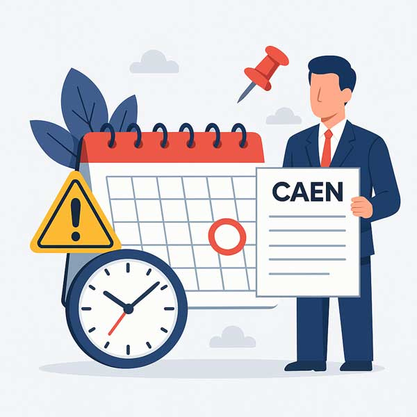 dată limită, termen limita, CAEN – simbolizând actualizarea codurilor CAEN în registrul comerțului