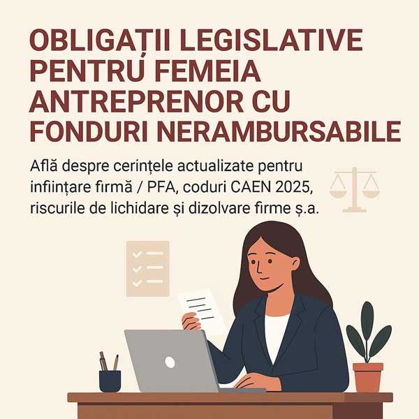 femeie antreprenor, depunere online, documente firma, cod CAEN