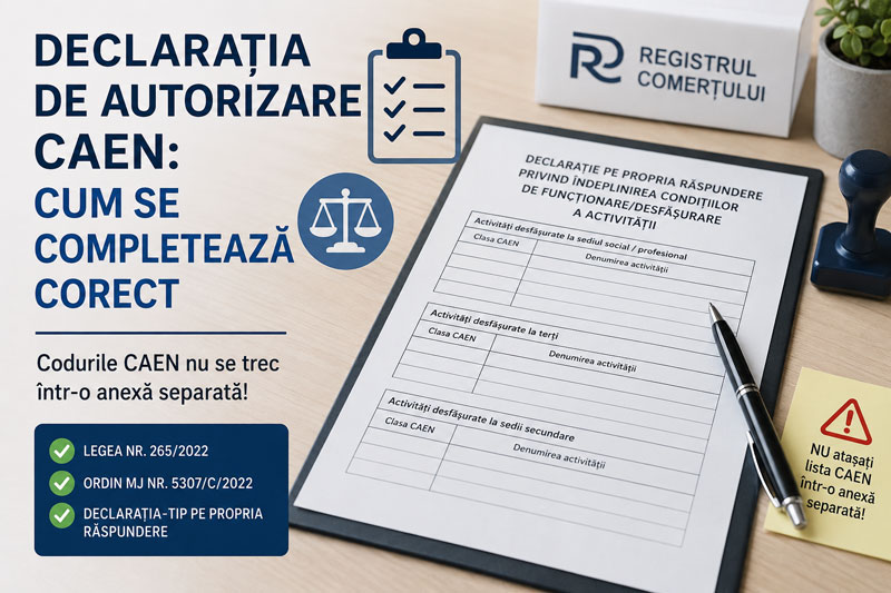 Declarație de autorizare CAEN completată corect pentru Registrul Comerțului